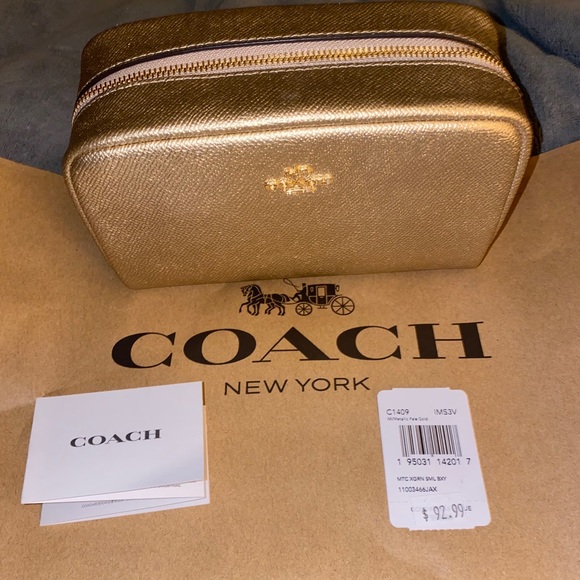 Coach Handbags - COACH C1409 SMALL BOXY COSMETIC CASE GOLD LEATHER
